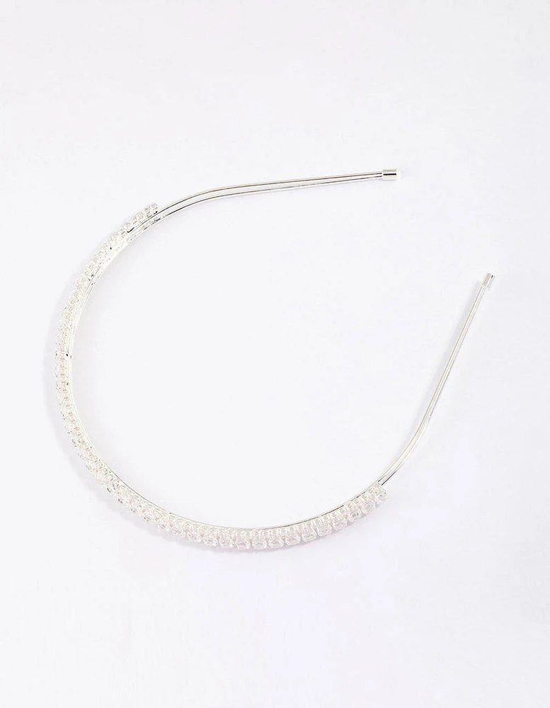 Silver Cubic Zirconia Round Stone Encased Headband