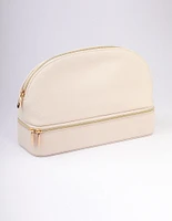 Cream Faux Leather Makeup & Jewellery Case