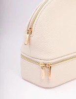 Cream Faux Leather Makeup & Jewellery Case