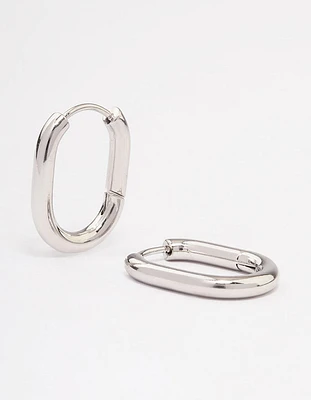 Stainless Steel Plain Oval Huggie Hoop Earrings