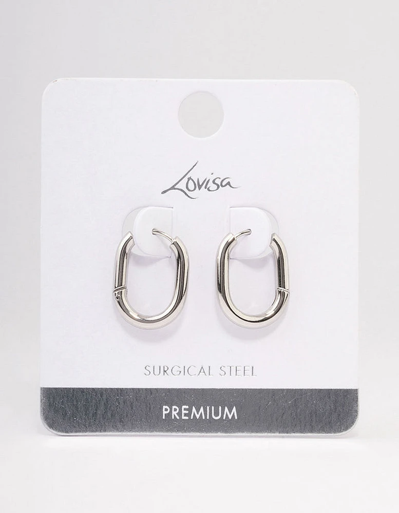 Stainless Steel Plain Oval Huggie Hoop Earrings