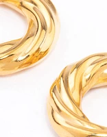 Gold Plated Stainless Steel Chubby Twisted Hoop Earrings