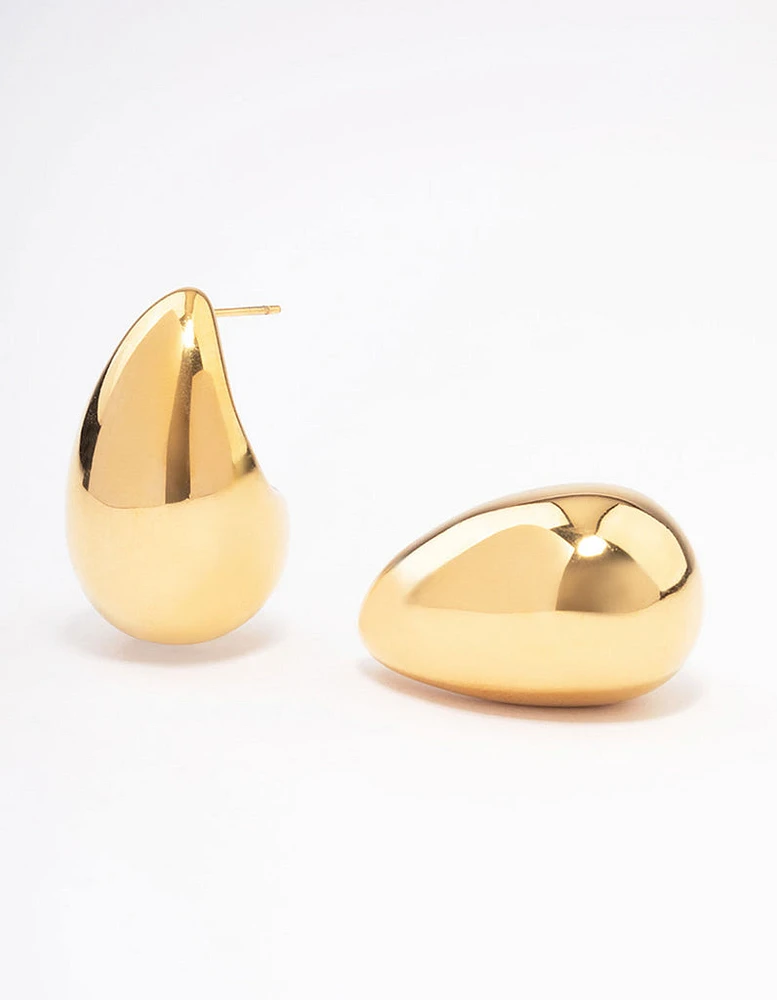 Waterproof Gold Plated Stainless Steel Large Teardrop Earrings