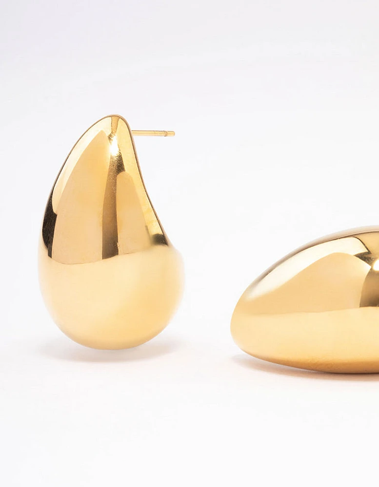 Waterproof Gold Plated Stainless Steel Large Teardrop Earrings