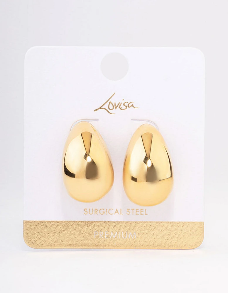 Waterproof Gold Plated Stainless Steel Large Teardrop Earrings