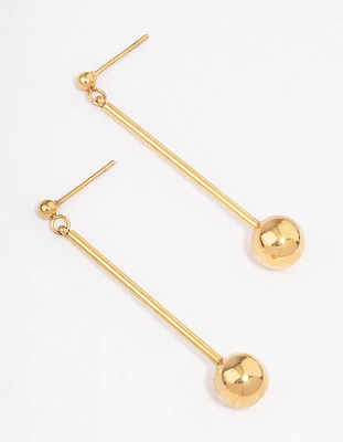 Gold Plated Stainless Steel Small Stick & Drop Earrings