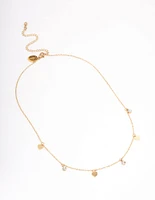 Gold Plated Stainless Steel Diamante & Heart Droplet Short Necklace