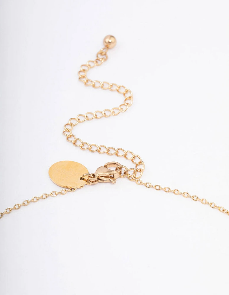 Gold Plated Stainless Steel Diamante & Heart Droplet Short Necklace