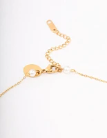 Gold Plated Stainless Steel Pearl Station Cross Necklace
