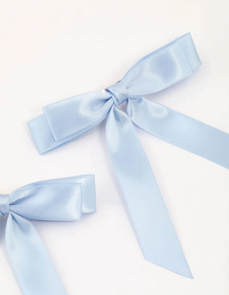 Blue Fabric Medium Double Loop Hair Bows Pack