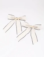 Cream Fabric Large Diamante Hair Bows Pack