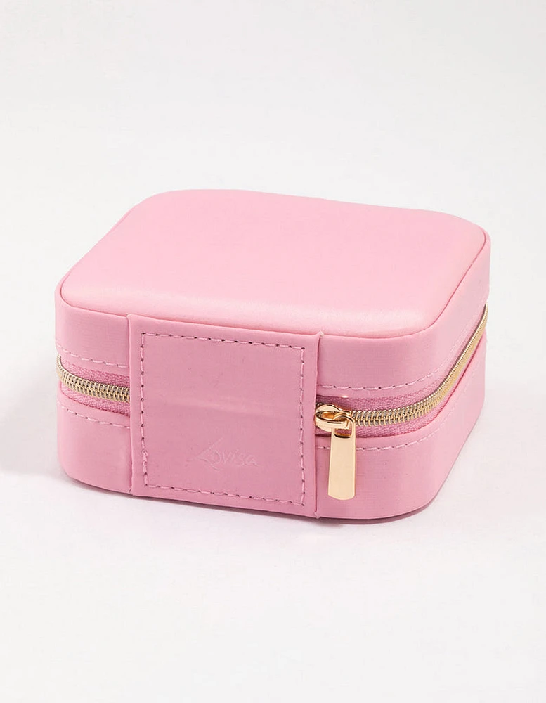 Pink Faux Leather Iridescent Square Jewellery Case