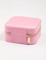 Pink Faux Leather Iridescent Square Jewellery Case