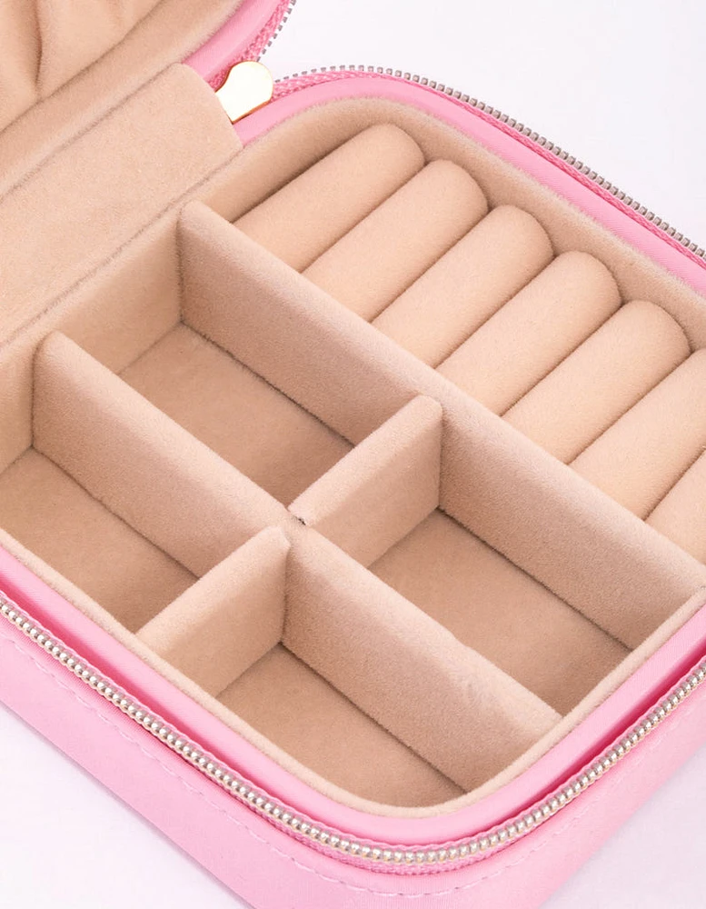 Pink Faux Leather Iridescent Square Jewellery Case