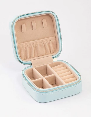 Light Blue PU Leather Compact Jewellery Case