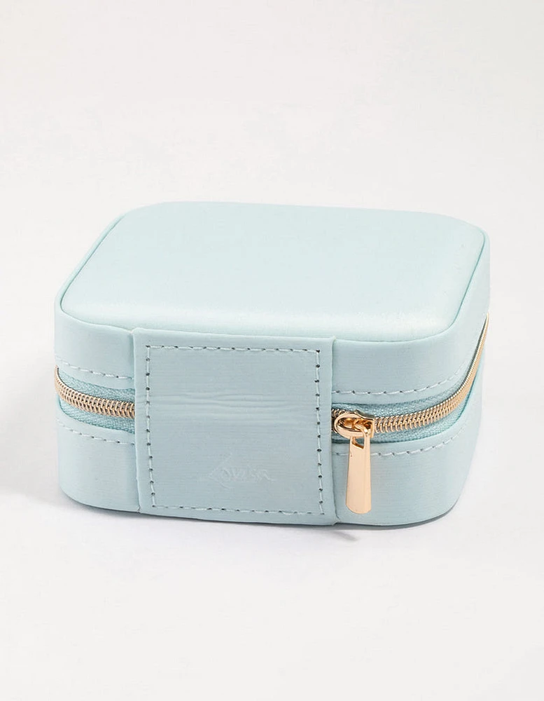 Light Blue PU Leather Compact Jewellery Case