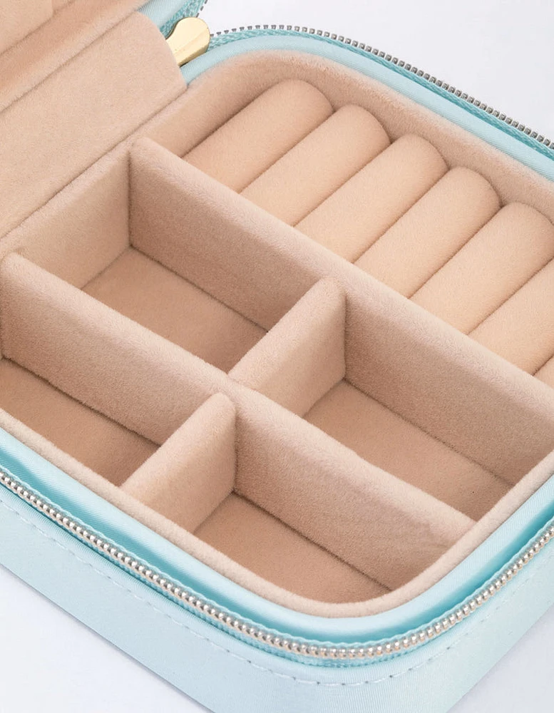 Light Blue Faux Leather Compact Jewellery Box