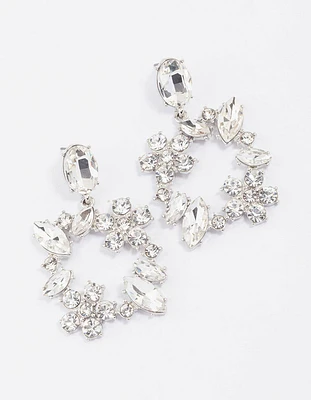 Silver Flower Square Drop Earrings