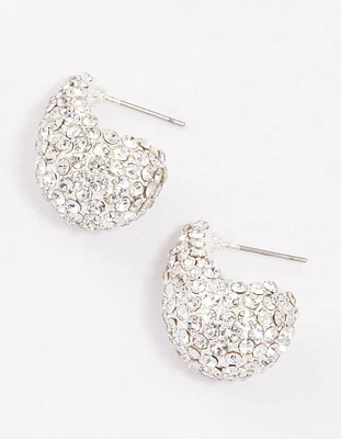 Silver Paved Teardrop Stud Earrings