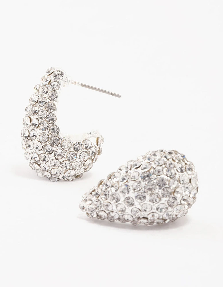 Silver Paved Teardrop Stud Earrings