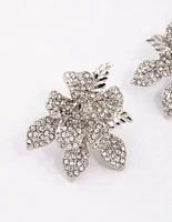 Rhodium Paved Flower Stud Earrings