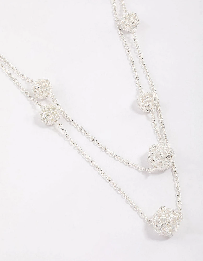 Silver Decorative Diamante Long Necklace