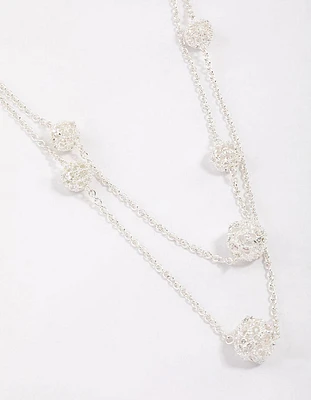 Rhodium Decorative Diamante Long Necklace