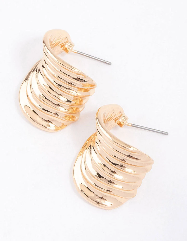 Gold Wide Textured Hoop Earrings