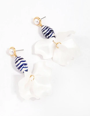 Gold Pearly Petal Drop Earrings