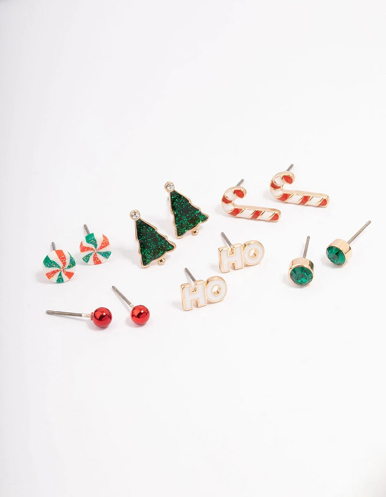 Kids Christmas Lolly Stud Earrings 6-Pack