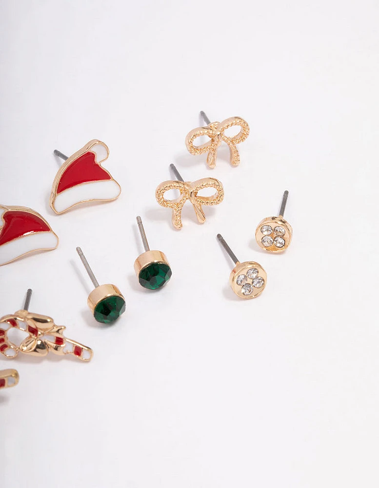 Kids Christmas Candy Cane Stud Earrings 6-Pack