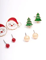 Kids Christmas Reindeer & Santa Earrings 6-Pack