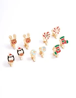 Kids Gold Christmas Clip On Earrings 5-Pack