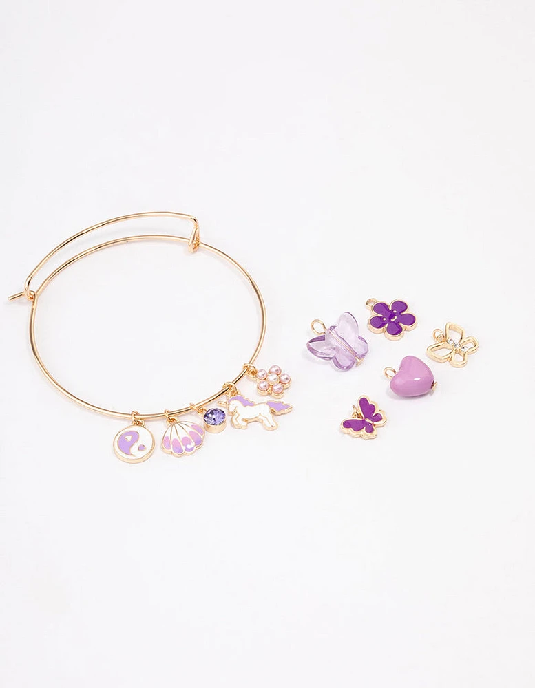 Kids Gold DIY Unicorn & Heart Charm Bracelet Pack
