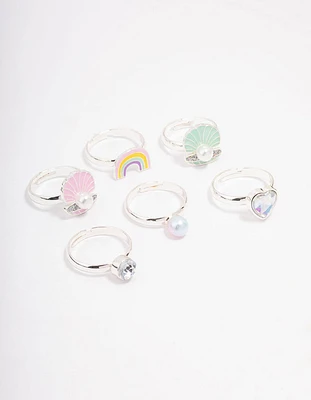 Kids Silver Shell Ring 6-Pack