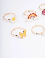 Kids Rainbow & Butterfly Ring 6-Pack