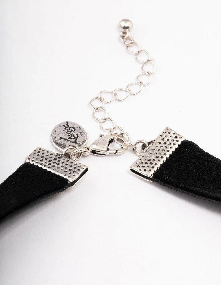 Antique Silver Wide Velvet Pendant Choker