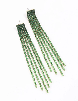 Gold & Green Layered Cup Chain Drop Earrings