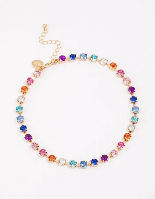 Gold Rainbow Diamante Link Choker