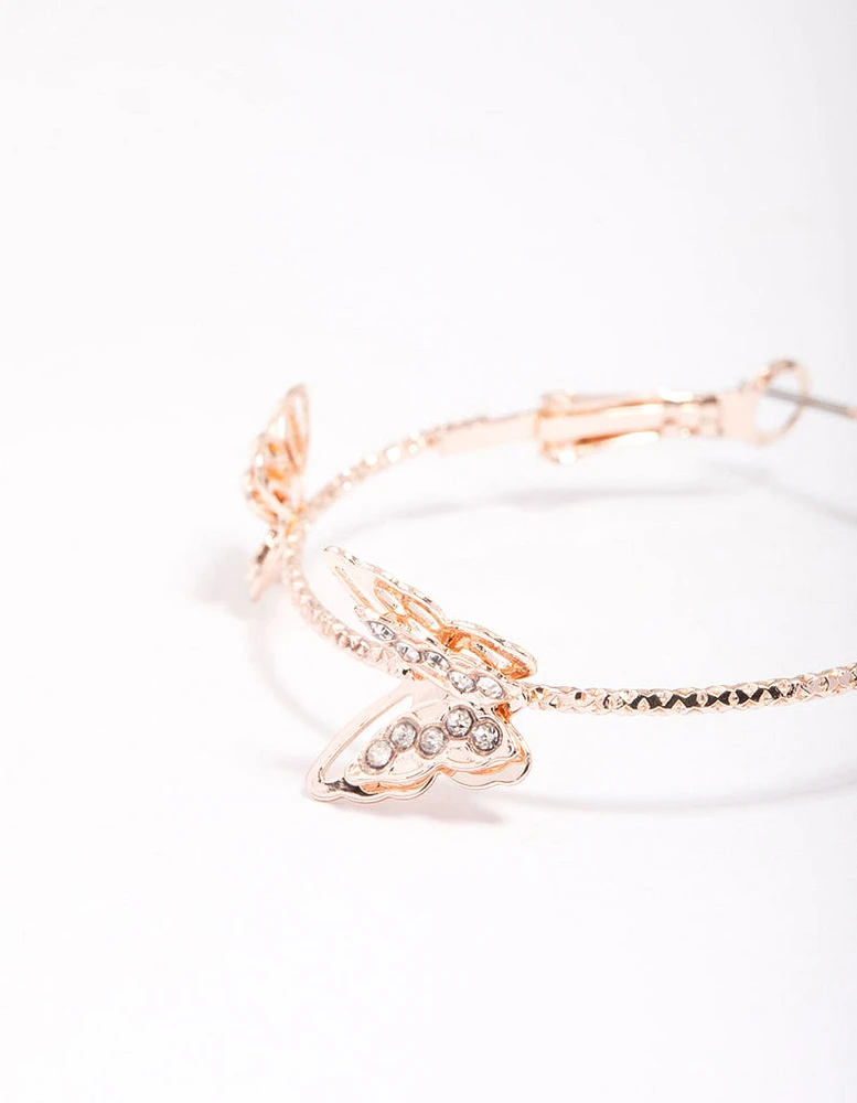 Rose Gold Butterfly Medium Hoop Earrings