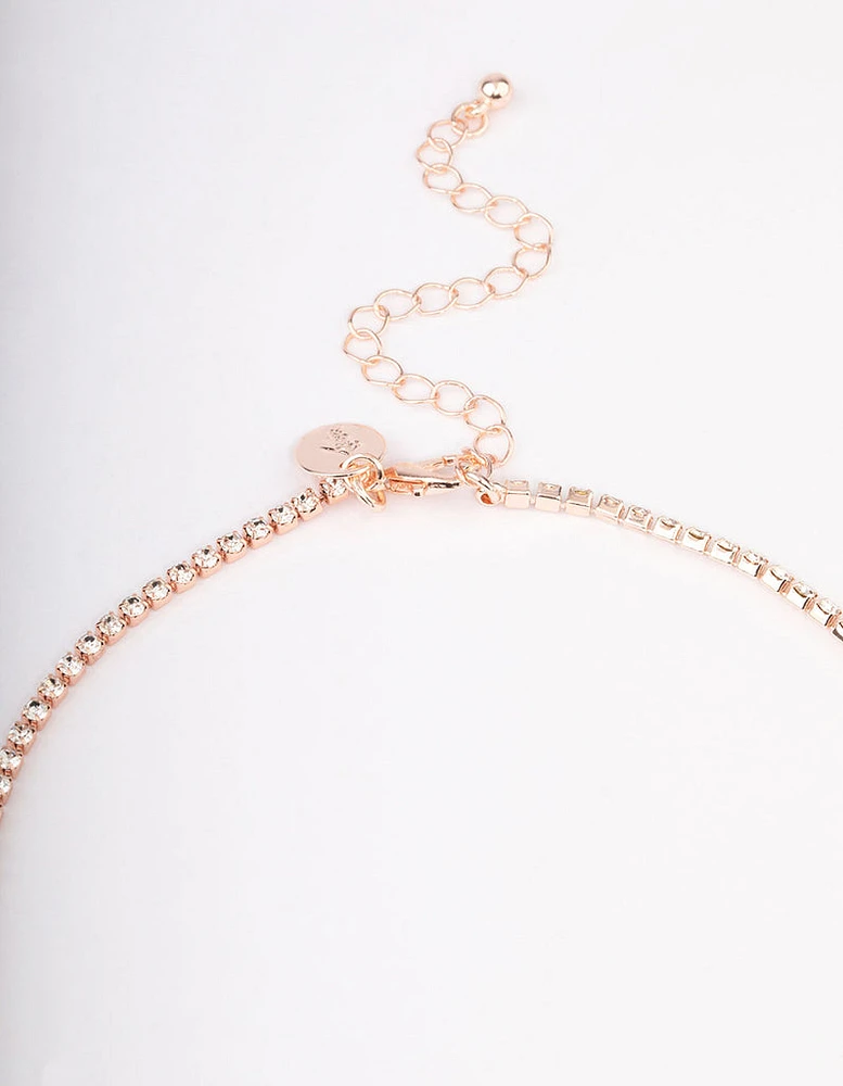 Rose Gold Diamante Heart Y-Shape Drop Necklace