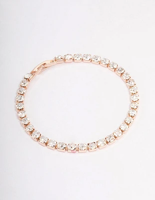 Rose Gold Diamante Round Stone Tennis Bracelet