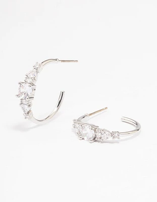 Silver Cubic Zirconia Graduating Hoop Earrings