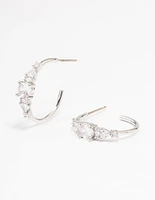 Rhodium Cubic Zirconia Graduating Hoop Earrings