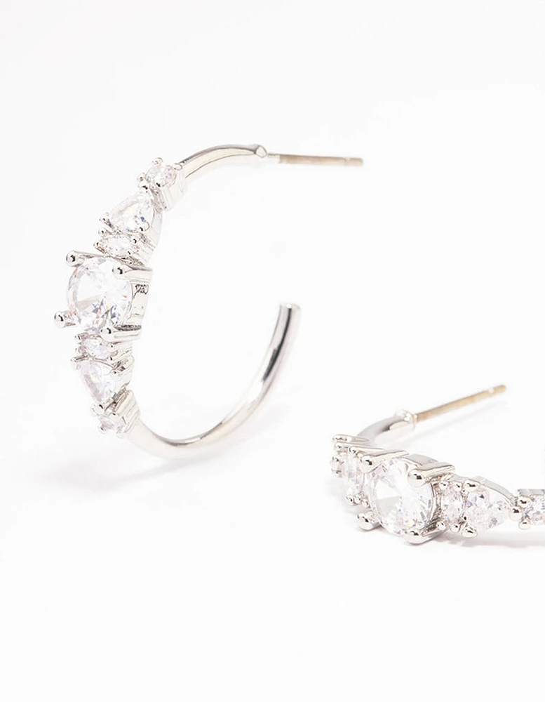 Rhodium Cubic Zirconia Graduating Hoop Earrings