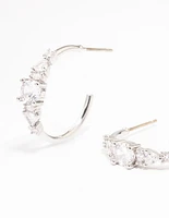 Rhodium Cubic Zirconia Graduating Hoop Earrings