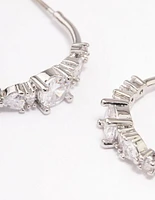 Rhodium Cubic Zirconia Graduating Hoop Earrings