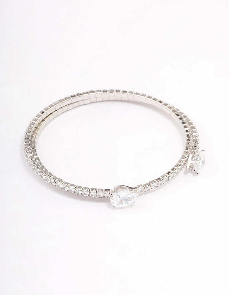 Silver Double Pointed Cubic Zirconia Bangle