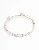 Silver Double Pointed Cubic Zirconia Bangle