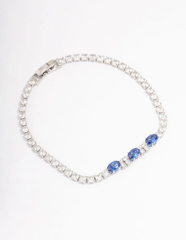 Silver Oval Cubic Zirconia Tennis Bracelet